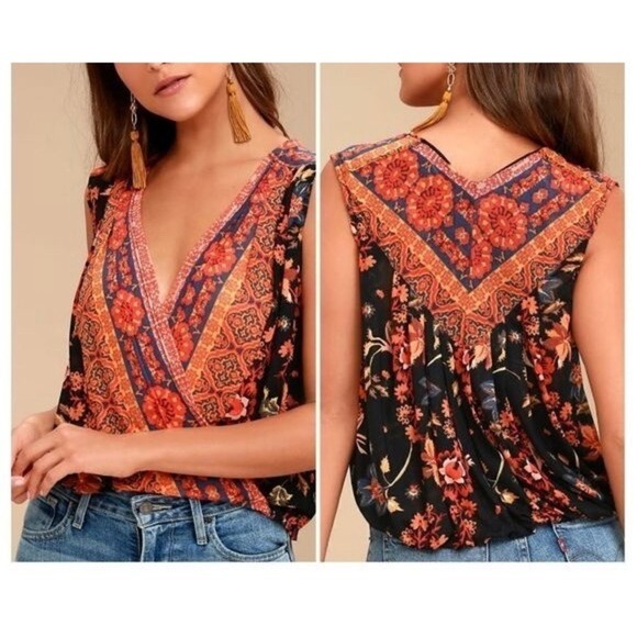 Free People Havana Sleeveless Faux Wrap Tank Blouse Size Medium Boho Festival - Picture 1 of 8
